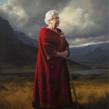 AI IMAGE - Portrait of Queen Elizabeth II in a Highland setting, 2000s, (2023). Creator: Heritage Images