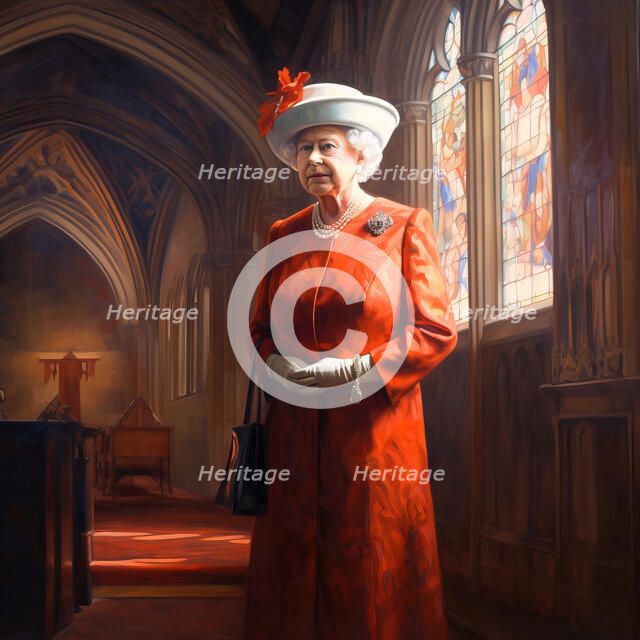 AI IMAGE - Portrait of Queen Elizabeth II inside a church, 2000s, (2023). Creator: Heritage Images.