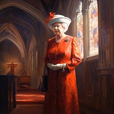 AI IMAGE - Portrait of Queen Elizabeth II inside a church, 2000s, (2023). Creator: Heritage Images
