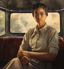 AI IMAGE - Portrait of Rosa Parks sitting on a bus, 1950s, (2023). Creator: Heritage Images
