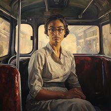 AI IMAGE - Portrait of Rosa Parks sitting on a bus, 1950s, (2023). Creator: Heritage Images