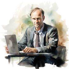 AI IMAGE - Portrait of Tim Berners-Lee sitting with a laptop, 2010s, (2023). Creator: Heritage Images