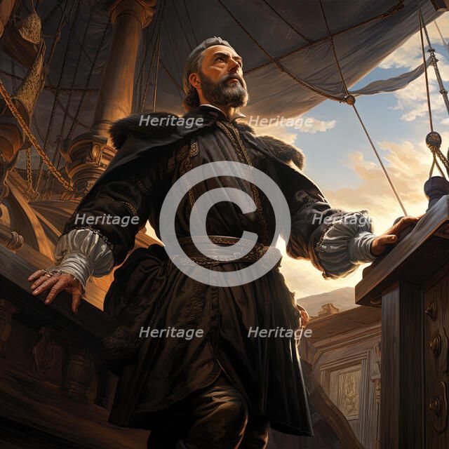 AI IMAGE - Portrait of Vasco da Gama on board ship, late 15th-early 16th century, (2023). Creator: Heritage Images.