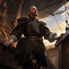 AI IMAGE - Portrait of Vasco da Gama on board ship, late 15th-early 16th century, (2023). Creator: Heritage Images