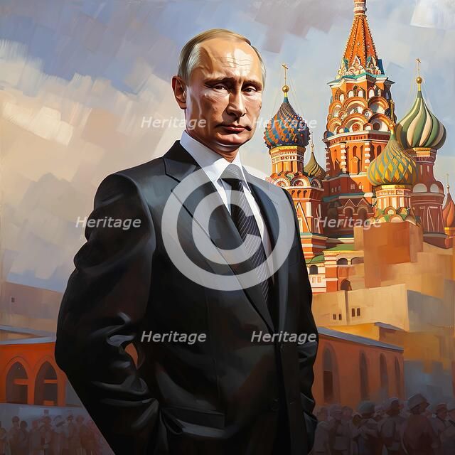 AI IMAGE - Portrait of Vladimir Putin standing in Red Square, Moscow, 2023. Creator: Heritage Images.