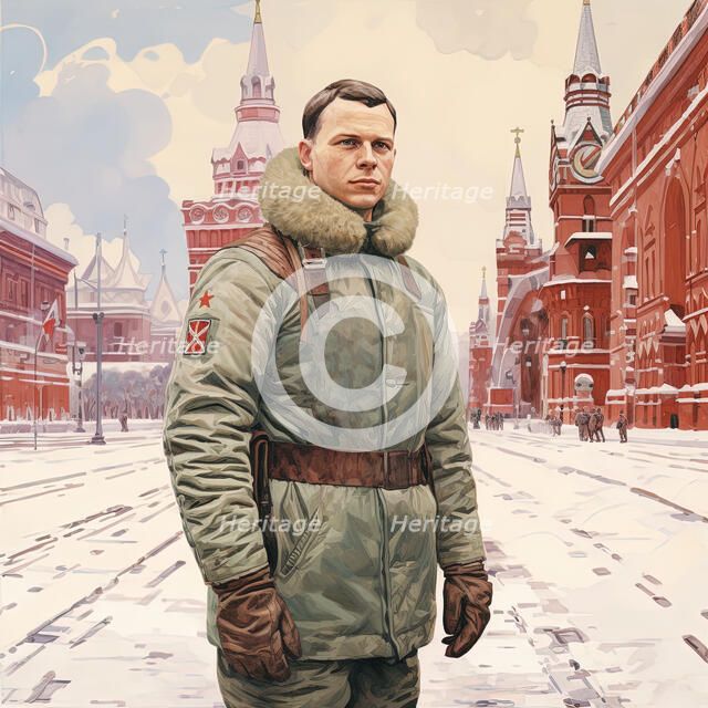 AI IMAGE - Portrait of Yuri Gagarin, 1960s, (2023). Creator: Heritage Images.