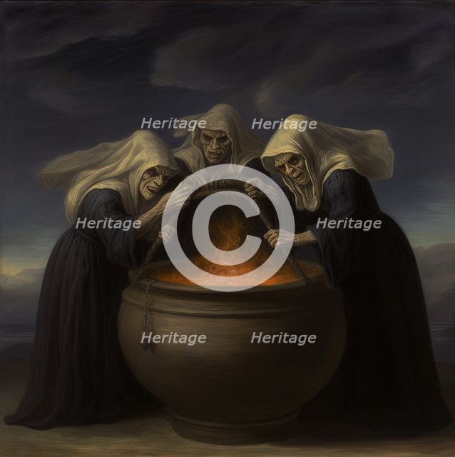 AI IMAGE - The witches from "Macbeth", 2023.  Creator: Heritage Images.