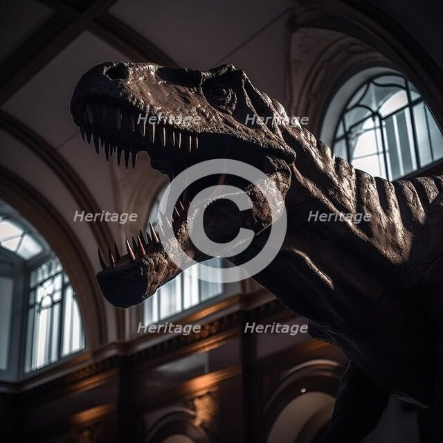 AI IMAGE - Tyrannosaurus rex in a museum, 2023.  Creator: Heritage Images.