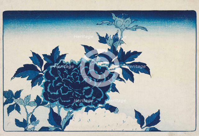 Aizuri-e with flowers, .
