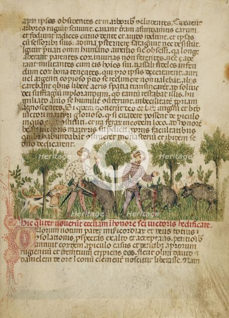 Aimo and Vermondo Killing Two Wild Boars, about 1400. Creator: Anovelo da Imbonate.