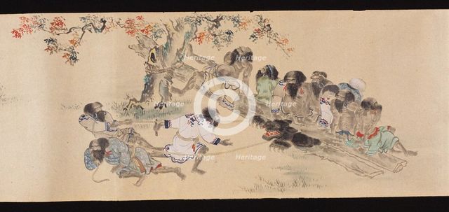 Ainu while bear hunting, 1800-1829. Creator: Chishima (Matsumae), Shunri (active ca 1800-1829).