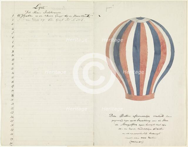 Air balloon and list of subscribers, 1700-1800. Creator: Anon.
