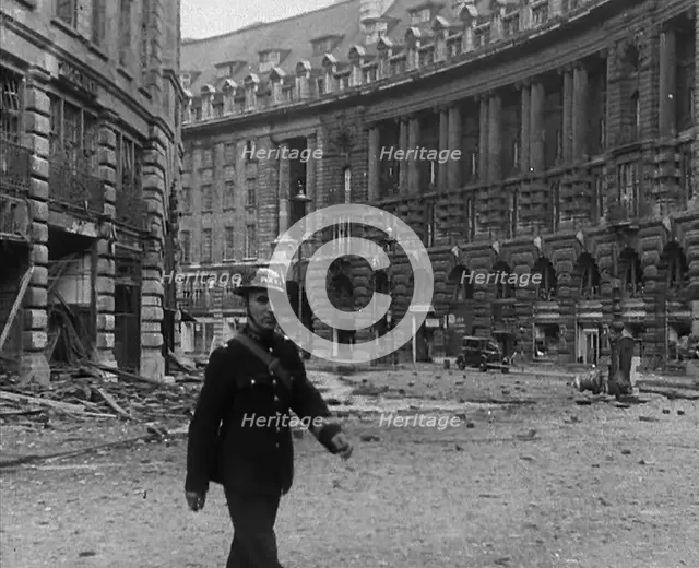 Air Raid Wardens in Bombed Out Streets, 1940. Creator: British Pathe Ltd.