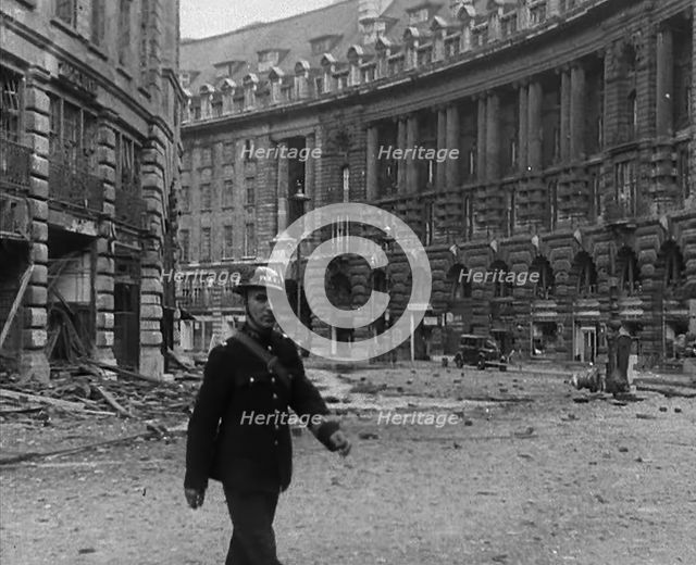 Air Raid Wardens in Bombed Out Streets, 1940. Creator: British Pathe Ltd.
