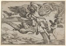 Air, represented by Iris reclining on her rainbow, accompanied by a winged putto bearin..., 1640-60. Creator: Giulio Carpioni