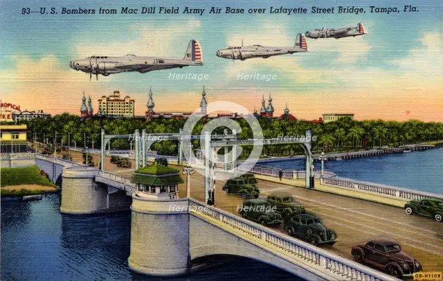Aircraft above the Lafayette Street bridge, Tampa, Florida, USA, 1940. Artist: Unknown