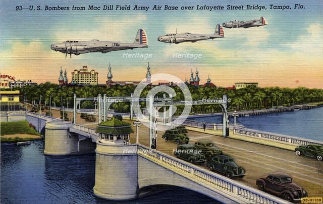 Aircraft above the Lafayette Street bridge, Tampa, Florida, USA, 1940. Artist: Unknown