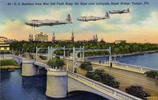 Aircraft above the Lafayette Street bridge, Tampa, Florida, USA, 1940