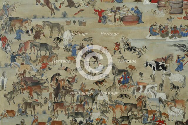 Airag Feast. Detail from "One Day in Mongolia, Summer", 1905-1913. Creator: Sharav, Balduugiin Marzan (1869-1939).