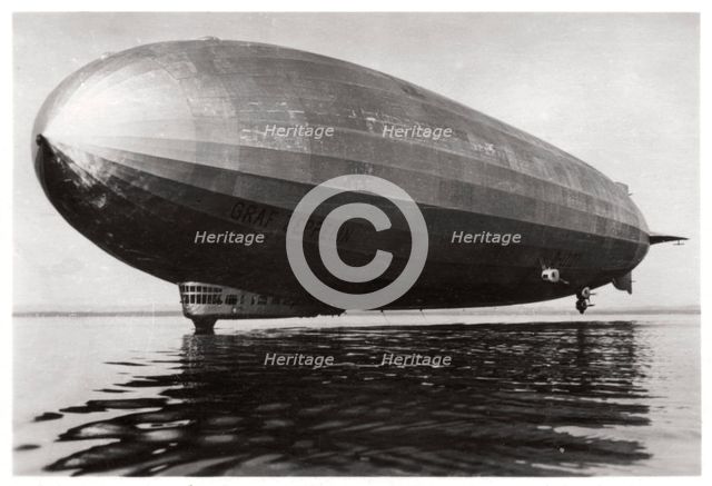 Airship LZ127 'Graf Zeppelin' landing on Lake Constance, Germany, 1933. Artist: Unknown