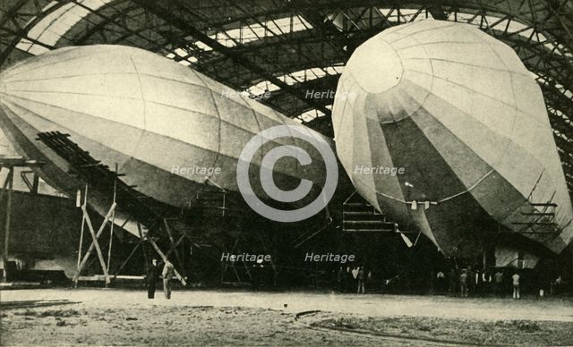 Airships in hangar, First World War, 1914, (c1920). Creator: Unknown.