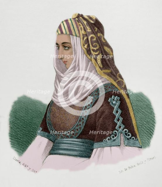 Aisha bint Muhammad ibn al-Ahmar, (15th century), called Aisha al-Hurra or Aixa, Queen..., 1869. Creator: Santiago Llanta.