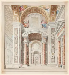 Aisle of St. Peter's Basilica in Rome, late 18th century. Creator: Francesco Pannini