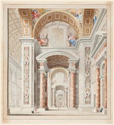 Aisle of St. Peter's Basilica in Rome, late 18th century. Creator: Francesco Pannini