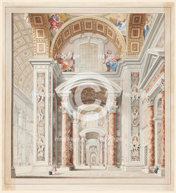 Aisle of St. Peter's Basilica in Rome, late 18th century. Creator: Francesco Pannini.