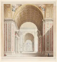 Aisle of St. Peter's Basilica in Rome, late 18th century. Creator: Francesco Pannini