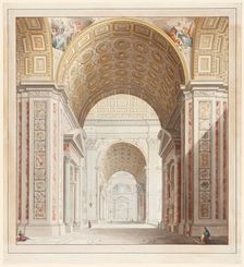 Aisle of St. Peter's Basilica in Rome, late 18th century. Creator: Francesco Pannini