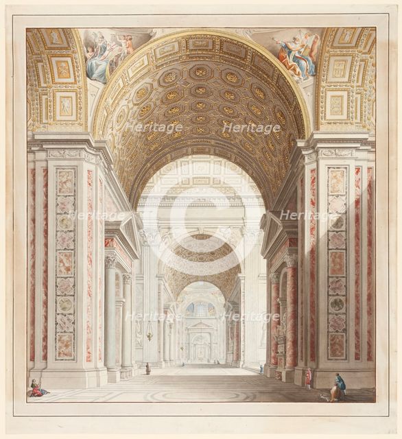 Aisle of St. Peter's Basilica in Rome, late 18th century. Creator: Francesco Pannini.