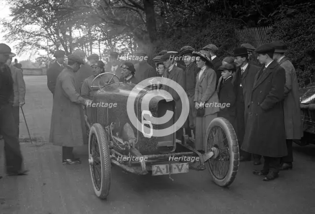 AJ Hancock's 3308 cc Vauxhall at the RAC Isle of Man TT race, 10 June 1914. Artist: Bill Brunell.