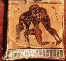 Ajax with the body of Achilles, died when hurt in the heel by an arrow shot by Paris Episode co…