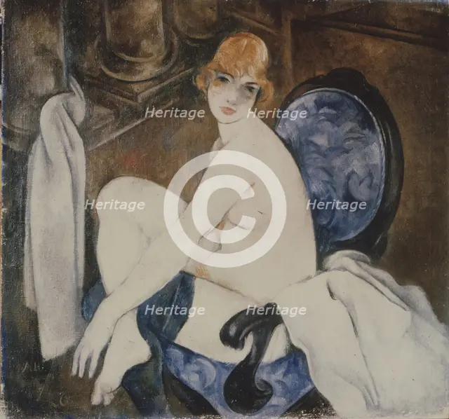 Akt in a blue Armchair. Artist: Shevchenko, Alexander Vasilyevich (1883-1948)