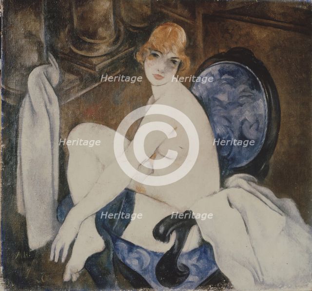 Akt in a blue Armchair. Artist: Shevchenko, Alexander Vasilyevich (1883-1948)