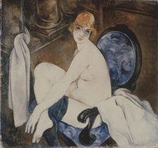 Akt in a blue Armchair. Artist: Shevchenko, Alexander Vasilyevich (1883-1948)