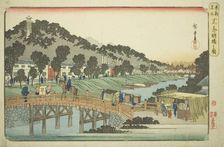 Akabane Bridge in Shiba (Shiba Akabanebashi no zu), from the series "Famous Places..., c. 1832/38. Creator: Ando Hiroshige