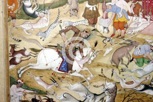 Akbar hunting, Mughal Scool, 1590. Artist: Unknown.