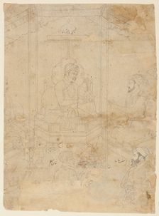 Akbar Offering Timur's Crown to Shah Jahan, Mughal period (1526-1857), ca. 1650-1700. Creator: Unknown