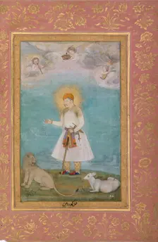 Akbar With Lion and Calf, Folio from the Shah Jahan Album, verso: ca. 1630; recto: ca. 1530-50. Creators: Govardhan, Mir Ali Haravi