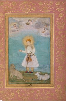 Akbar With Lion and Calf, Folio from the Shah Jahan Album, verso: ca. 1630; recto: ca. 1530-50. Creators: Govardhan, Mir Ali Haravi