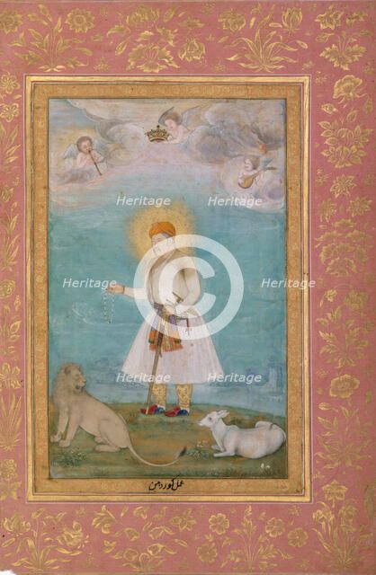 Akbar With Lion and Calf, Folio from the Shah Jahan Album, verso: ca. 1630; recto: ca. 1530-50. Creators: Govardhan, Mir 'Ali Haravi.
