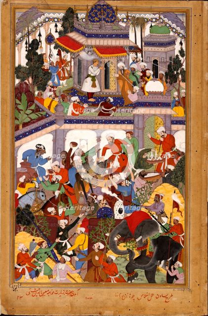 Akbar visits the shrine of Khwajah Mu'in ad-Din Chishti at Ajmer, ca 1590. Artist: Basawan (active 1580-1600)