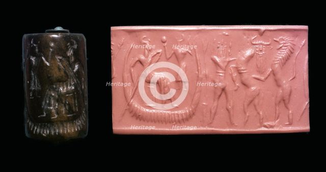 Akkadian cylinder-seal and impression of the flood epic. Artist: Unknown