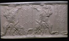 Akkadian cylinder-seal impression of Gilgamesh and a Lion