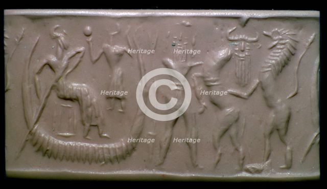 Akkadian cylinder-seal impression showing the flood-epic. Artist: Unknown