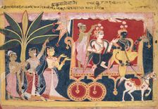 Akrura Drives Krishna and Balarama to Mathura (Isarda Bhagavata Purana), c. 1560-1570. Creator: Unknown