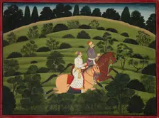 Akrura Rides Toward Dwarka, page from the large Basohli Bhagavata Purana, c. 1760-1765. Creator: Unknown
