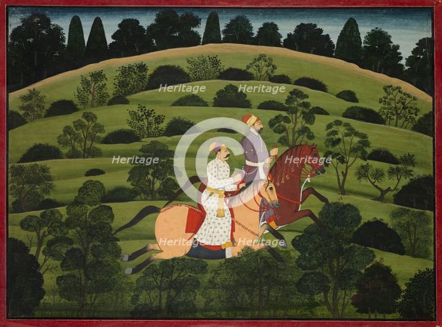 Akrura Rides Toward Dwarka, page from the large Basohli Bhagavata Purana, c. 1760-1765. Creator: Unknown.